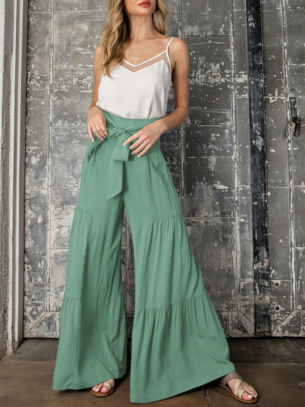 Tiered Wide-Leg Smocked Pants