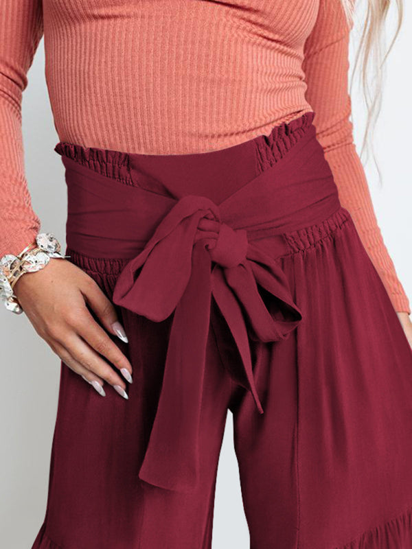 Tiered Wide-Leg Smocked Pants