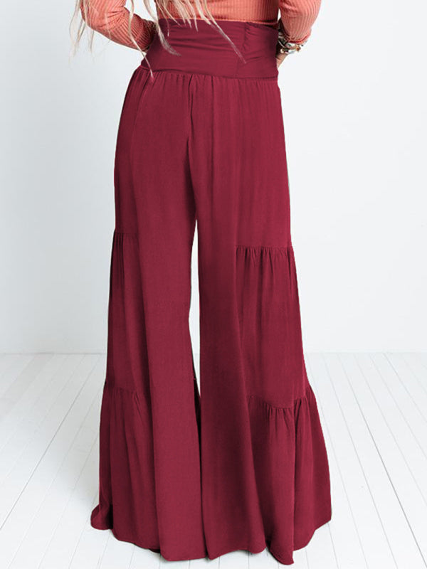 Tiered Wide-Leg Smocked Pants