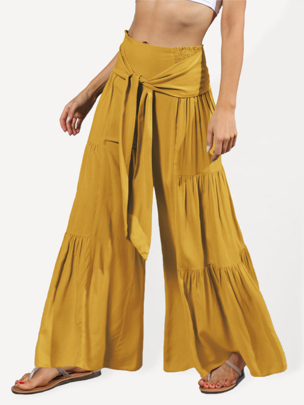 Tiered Wide-Leg Smocked Pants