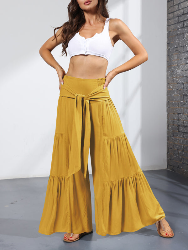 Tiered Wide-Leg Smocked Pants