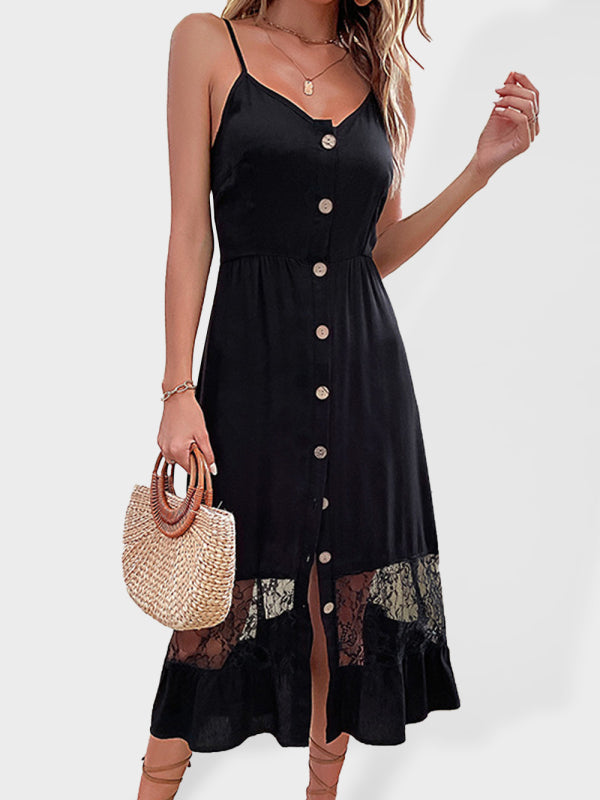 Sleeveless Lace-Hem Maxi Dress