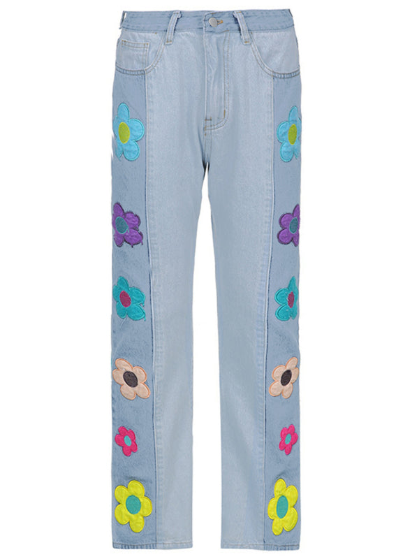 Flower Print Bootcut Jeans