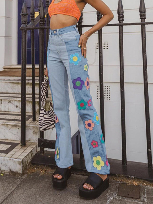 Flower Print Bootcut Jeans