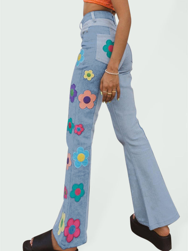 Flower Print Bootcut Jeans