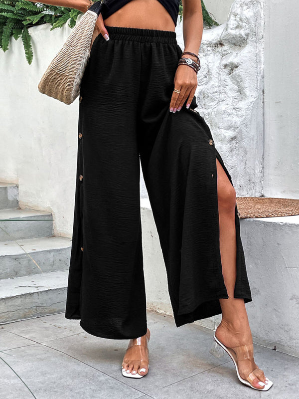 Textured Button Wide-Leg Pants