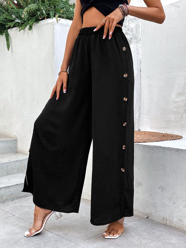 Textured Button Wide-Leg Pants