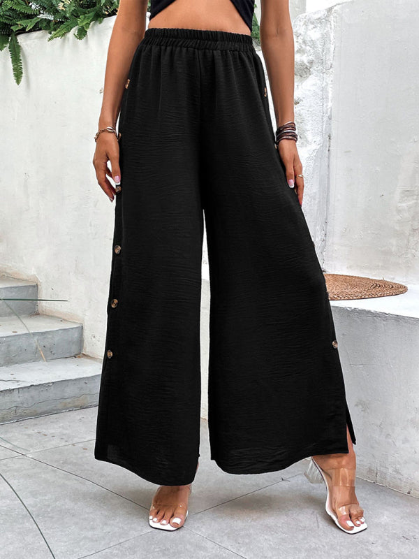 Textured Button Wide-Leg Pants