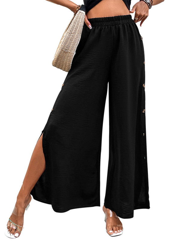 Textured Button Wide-Leg Pants