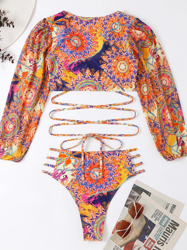 Print Tie-Front Bikini Set