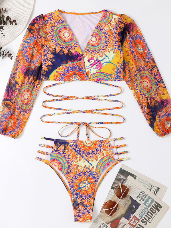 Print Tie-Front Bikini Set