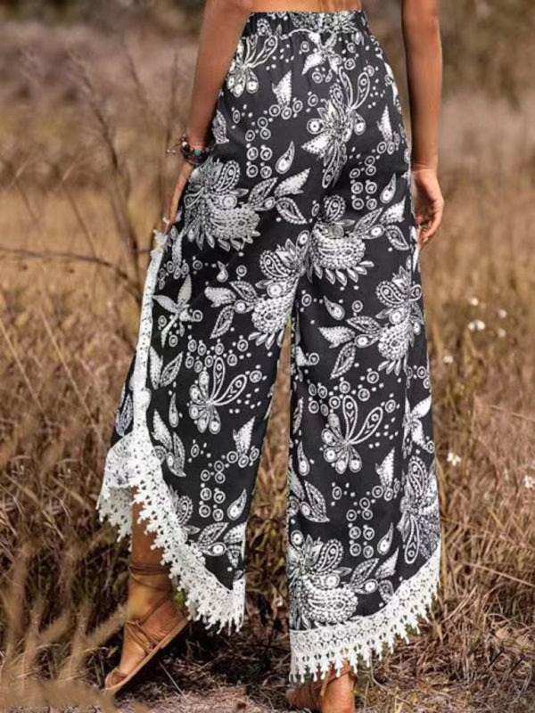 Floral Print Crochet Pants