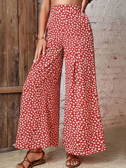 Floral Pleat Wide-Leg Pants