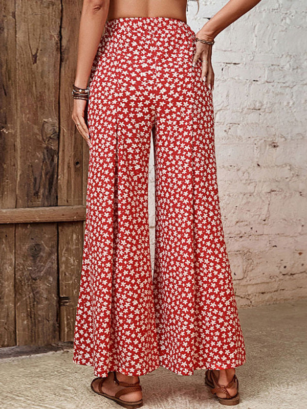 Floral Pleat Wide-Leg Pants