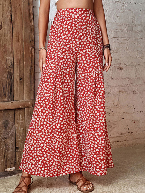 Floral Pleat Wide-Leg Pants