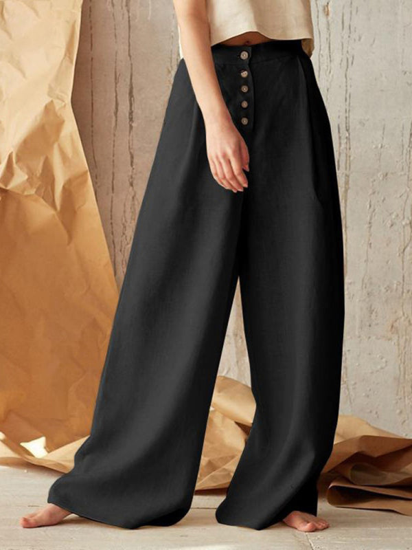 Button-Front Wide-Leg Pants