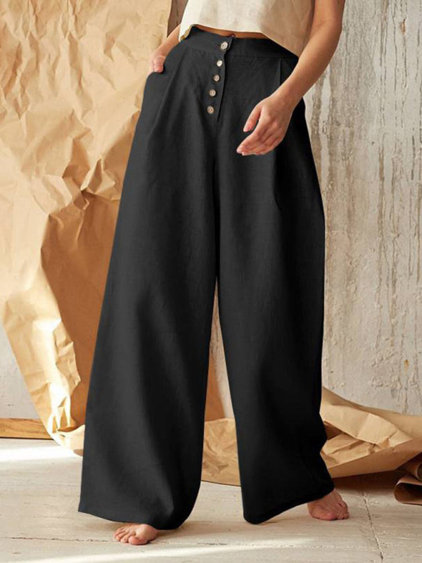 Button-Front Wide-Leg Pants