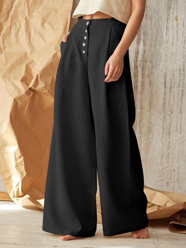 Button-Front Wide-Leg Pants