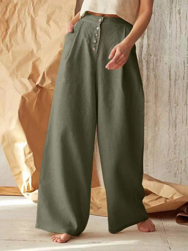 Button-Front Wide-Leg Pants