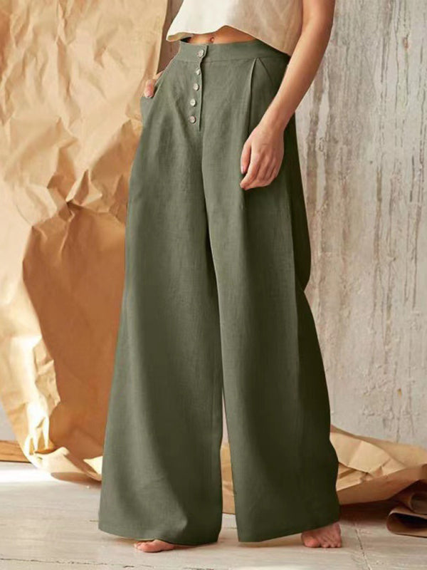 Button-Front Wide-Leg Pants