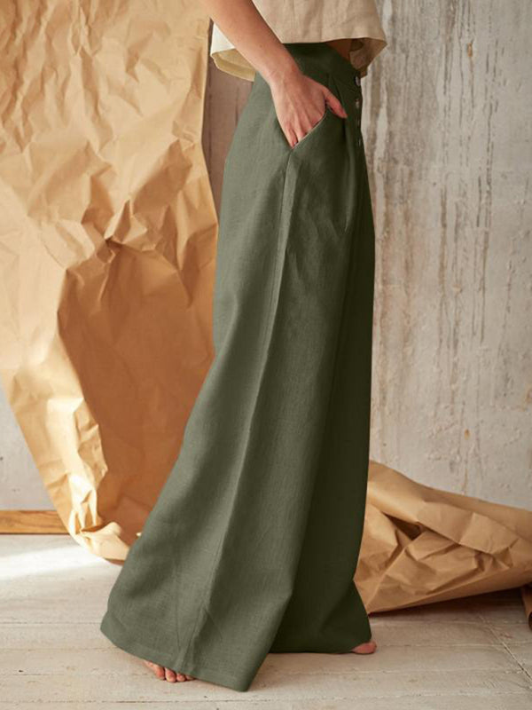 Button-Front Wide-Leg Pants