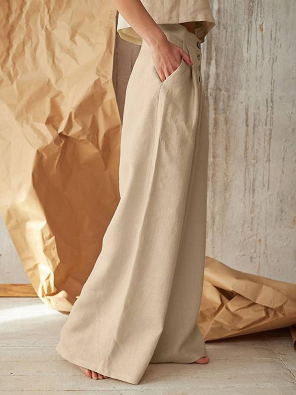 Button-Front Wide-Leg Pants