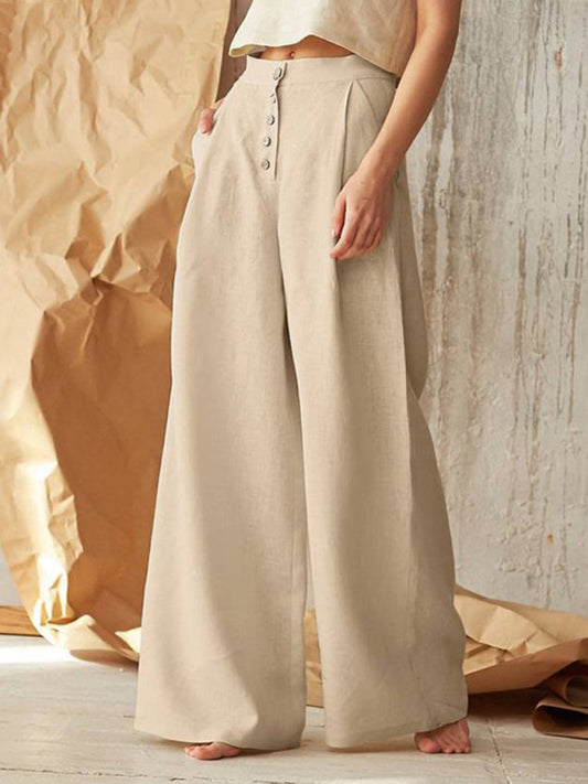 Button-Front Wide-Leg Pants