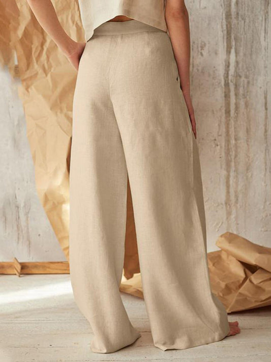 Button-Front Wide-Leg Pants