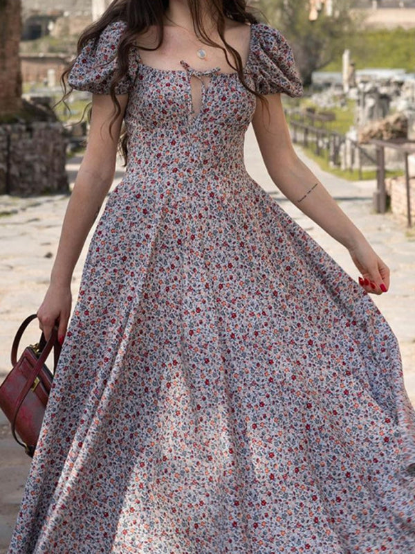 Floral Puff Sleeve Midi Dress