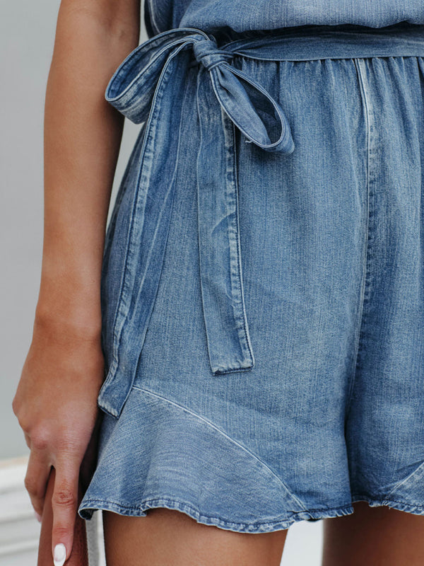 Sleeveless Cotton Denim Romper