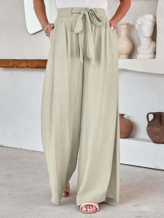 Paperbag-Waist Wide-Leg Pants