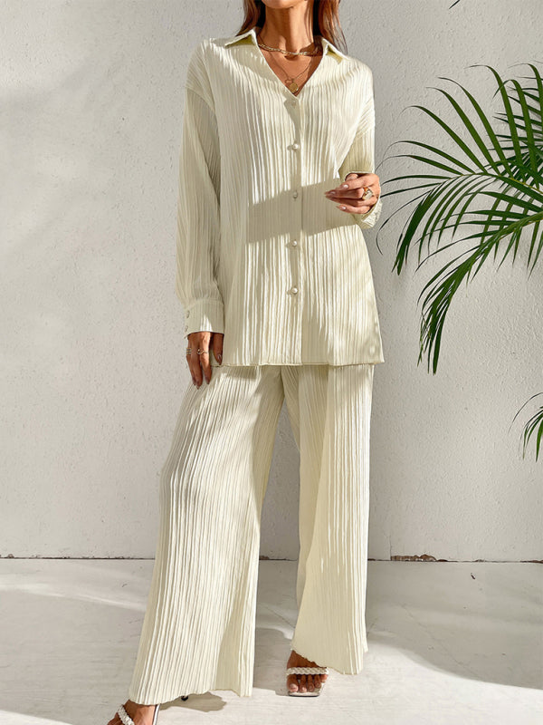 Pleated Wide-Leg Pants Set