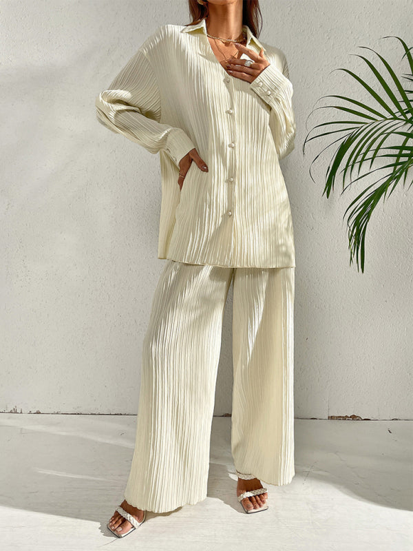 Pleated Wide-Leg Pants Set