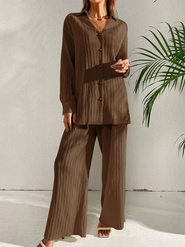 Pleated Wide-Leg Pants Set