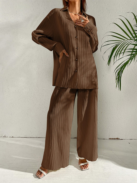 Pleated Wide-Leg Pants Set