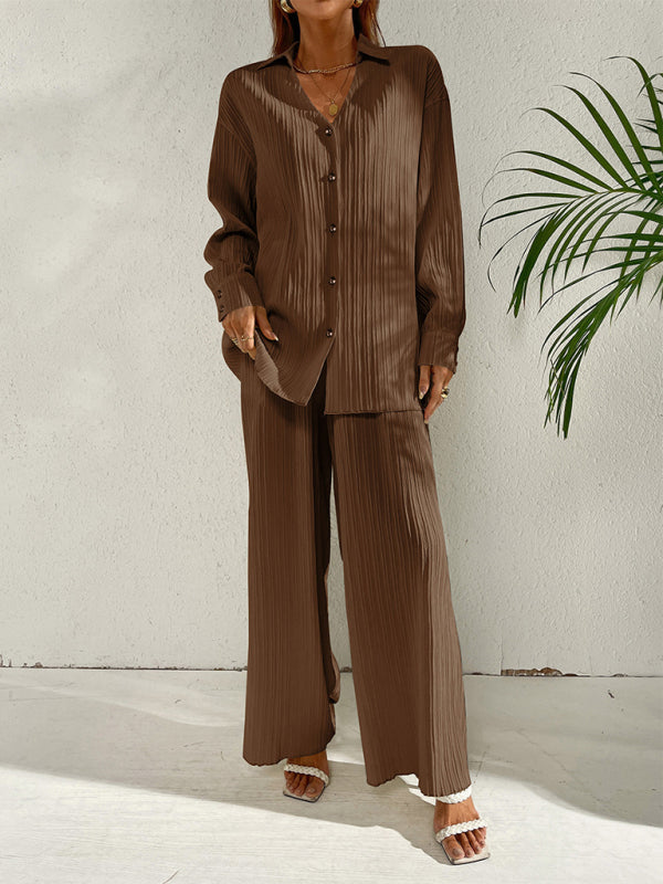 Pleated Wide-Leg Pants Set