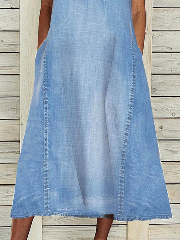 Denim V-Neck Mini Dress