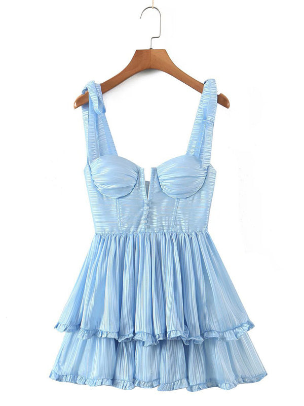 Corset Bodice Pleated Mini Dress