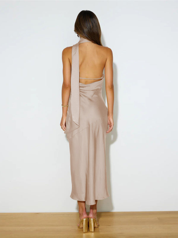 Halter Sleeveless Satin Dress