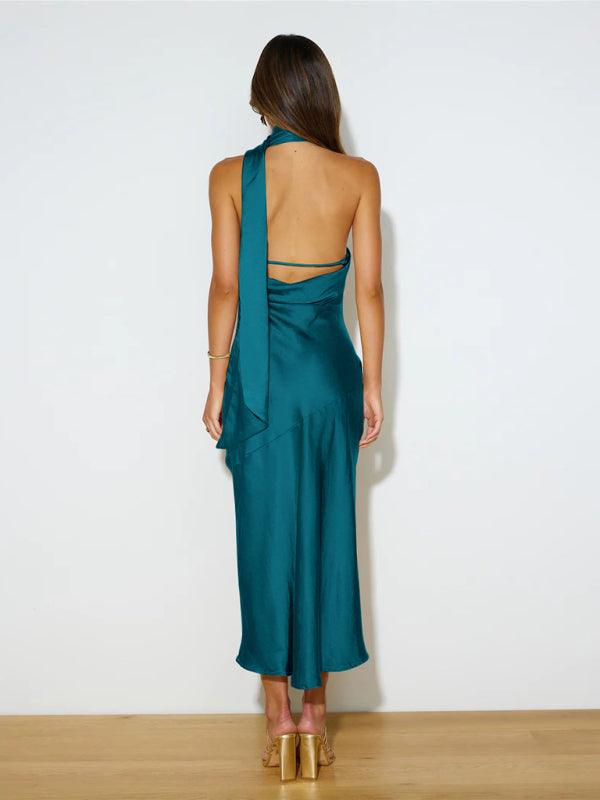 Halter Sleeveless Satin Dress