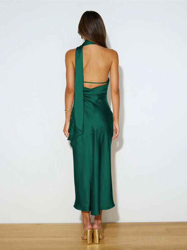 Halter Sleeveless Satin Dress