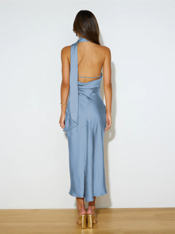 Halter Sleeveless Satin Dress