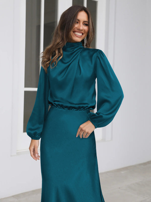 Satin Long Sleeve Dress