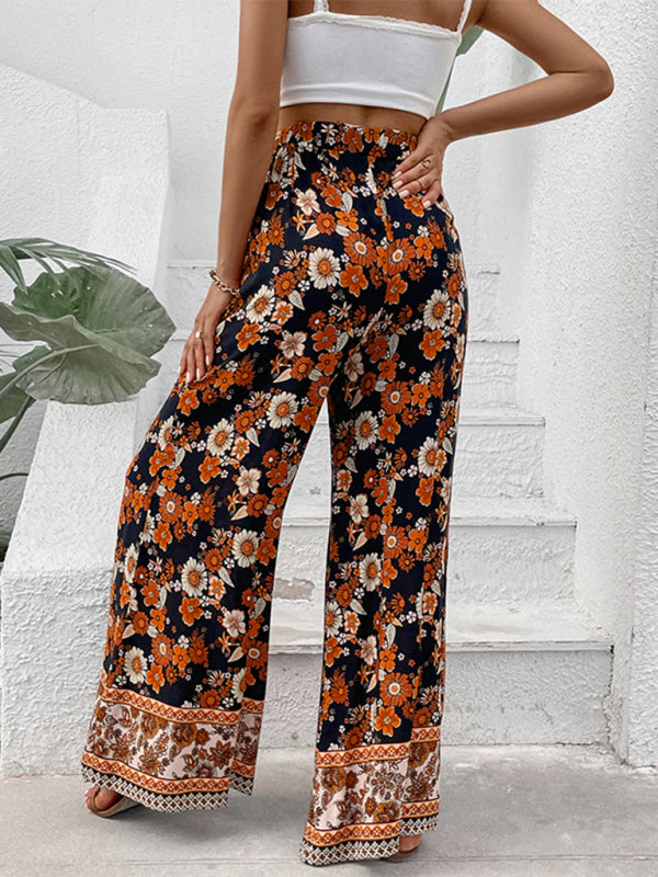 Printed Pull-On Wide-Leg Pants