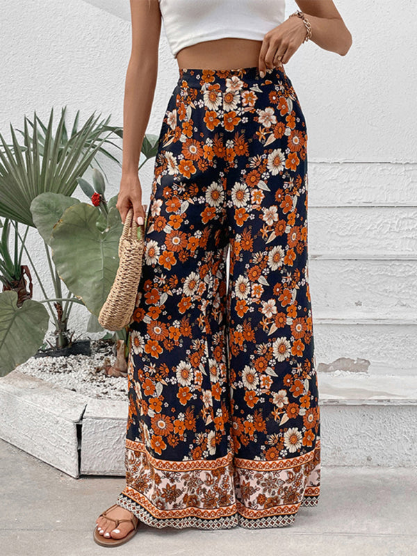 Printed Pull-On Wide-Leg Pants