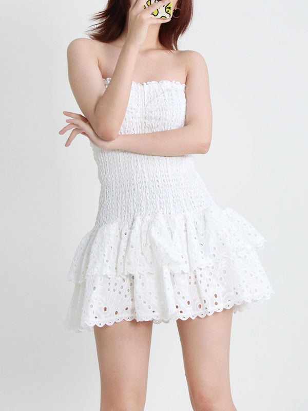 Embroidered Eyelet Cotton Mini Dress