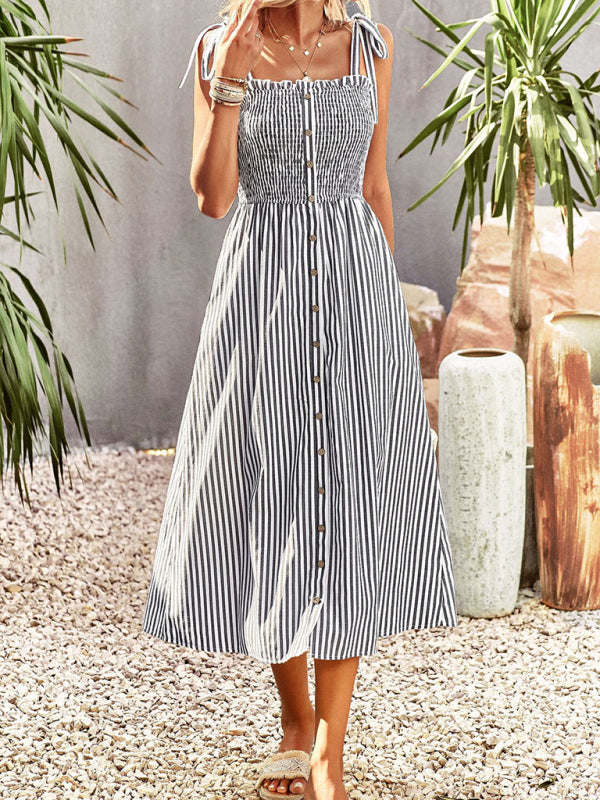 Smocked Stripe-Print Dress