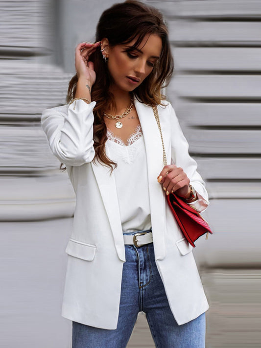 Peak-Lapel Open Front Blazer