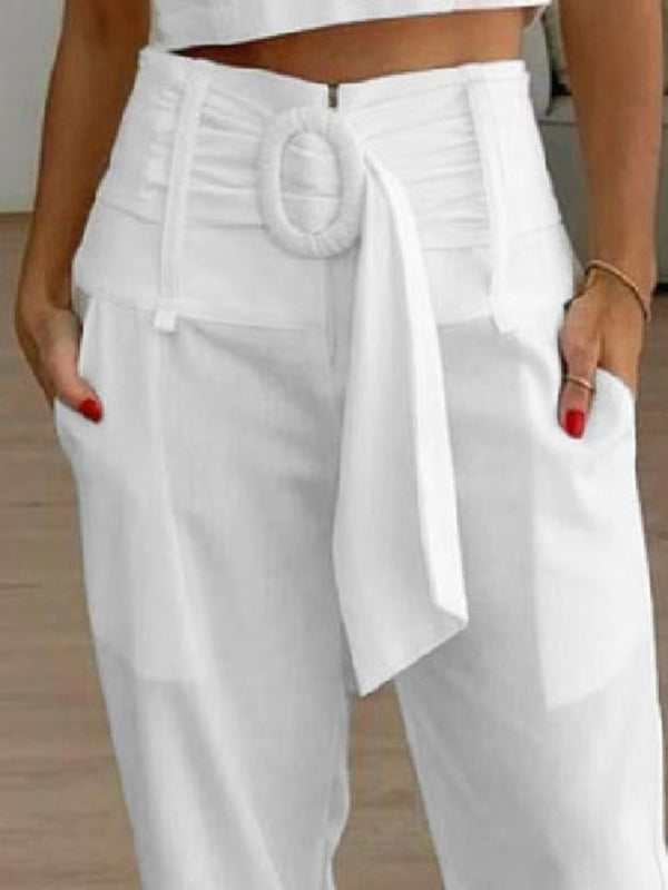 Belted Cropped Ankle Pants