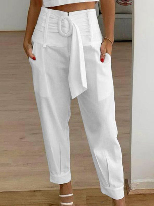 Belted Cropped Ankle Pants